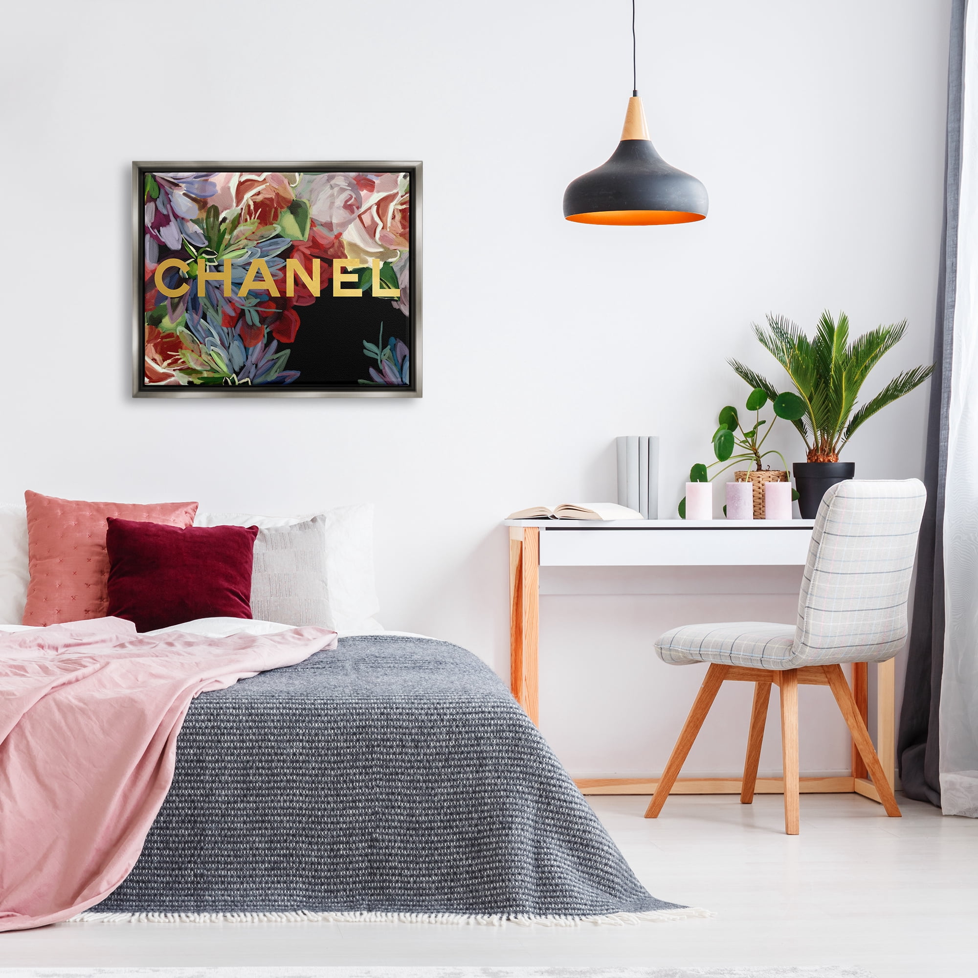 Stupell Industries Flower Patterned Glam Brand Botanical & Floral Painting Gray Floater Framed Canvas Art Print Wall Art, 31 x 25