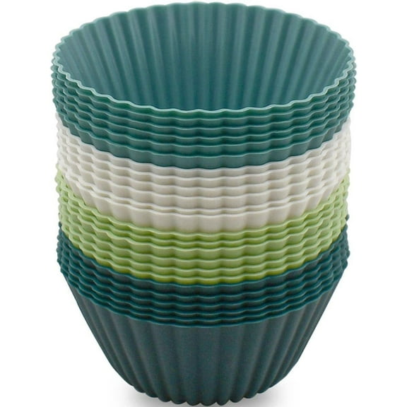 24 Pack Silicone Baking Cups Reusable Muffin Liners Non-Stick Cup Cake Molds Set Cupcake Silicone Liner Standard Size Silicone Cupcake Holder Silicon Cups for Baking Bpa Free (4 Colors)