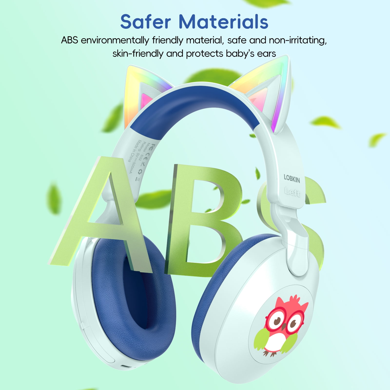 LOBKIN Kids Bluetooth Headphones,Lightweight Wireless Headphones for Kids,85dB Volume Limited,Foldable,35 Hours Playtime,Bluetooth 5.4, Over-Ear Toddler Headsets with Built-in Mic,Blue