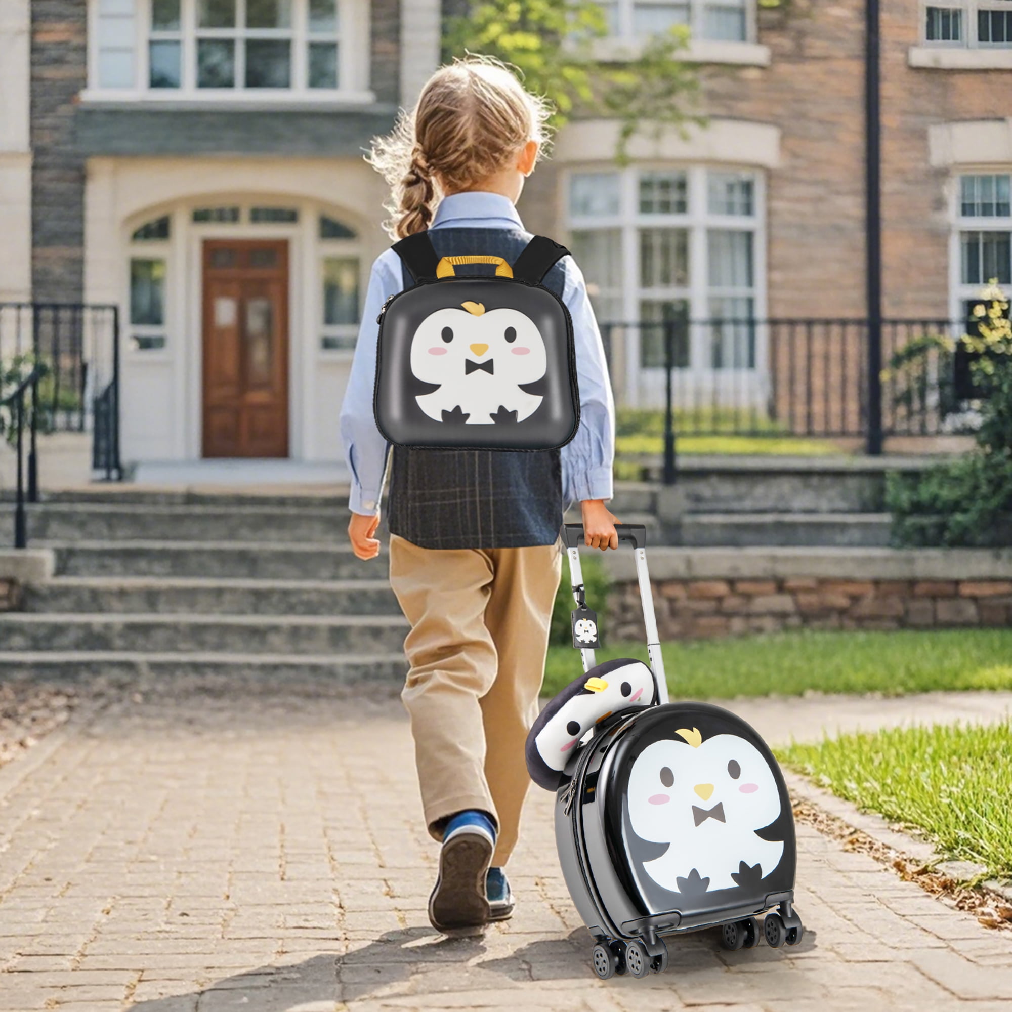 Gymax 4-Piece Kid's Luggage Set w/ 14'' Carry-on Hardside Spinner Toddler Luggage Black
