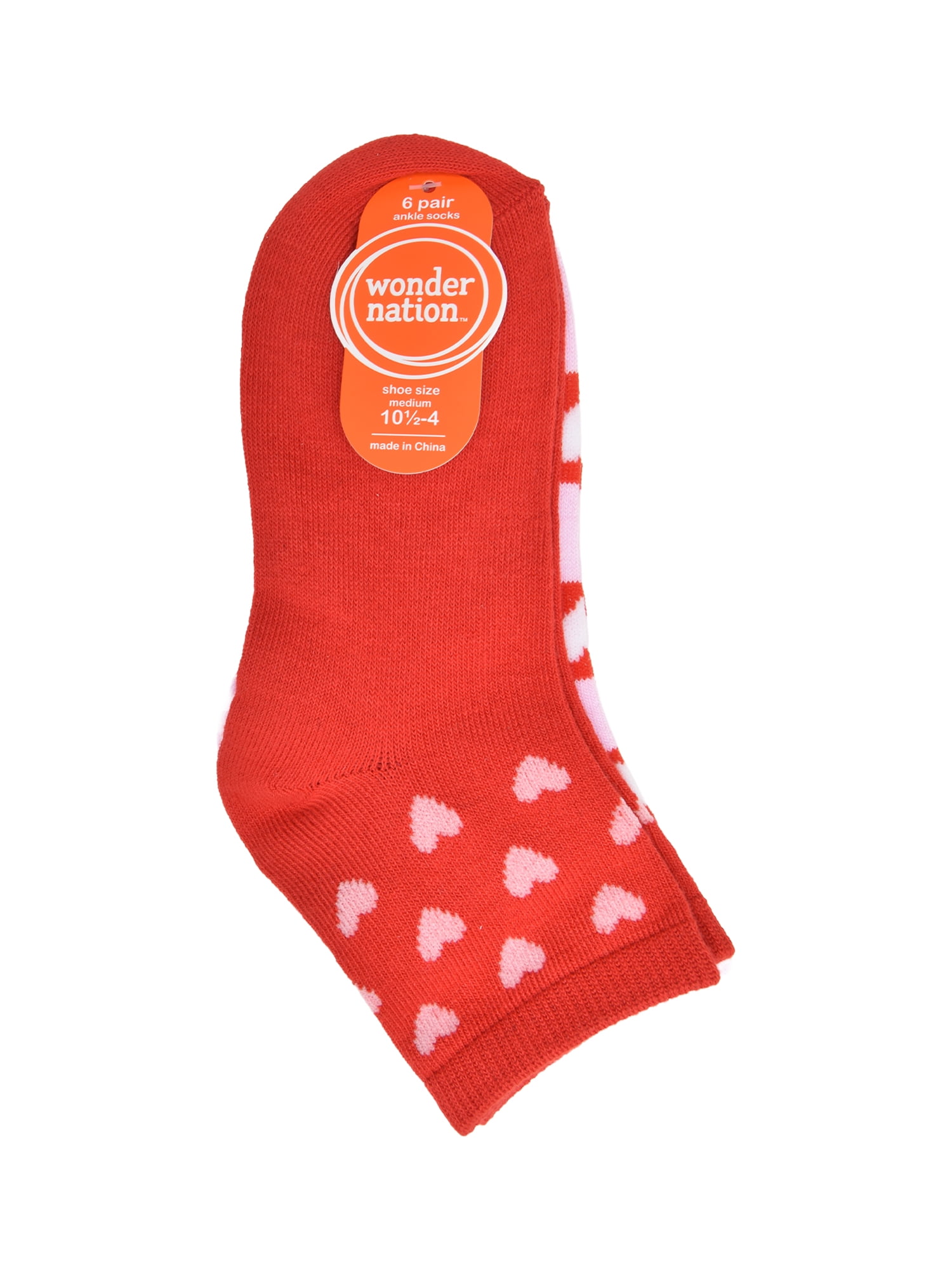 Wonder Nation Girls Heart Quarter Crews Socks, 6-pack, Size Medium (Shoe Size 10.5-4)