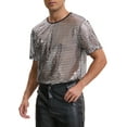 thumbnail image 5 of INSPIRE CHIC Sheer Sequin t Shirt for Men's Shiny Short Sleeve Tee Club Party Metallic Glitter T-Shirt XL Silver, 5 of 5
