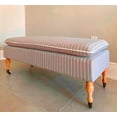 thumbnail image 1 of SEAT4U Linen Stripe Ticking Upholstered Pillowtop 48" Rossini Ottoman Bench with Multi Color Variants, 1 of 4