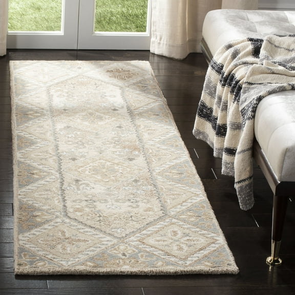 SAFAVIEH Wyndham Giuseppe Floral Wool Runner Rug, Ivory/Grey, 2'3" x 7'