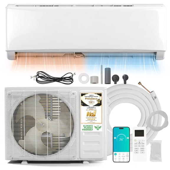 PhiloDeco 12000 BTU Mini Split Air Conditioner and Heater, 115V Inverter Energy-Efficient Ductless AC, Remote and APP Control, Easy Installation, Cools up to 750 Sq.Ft.