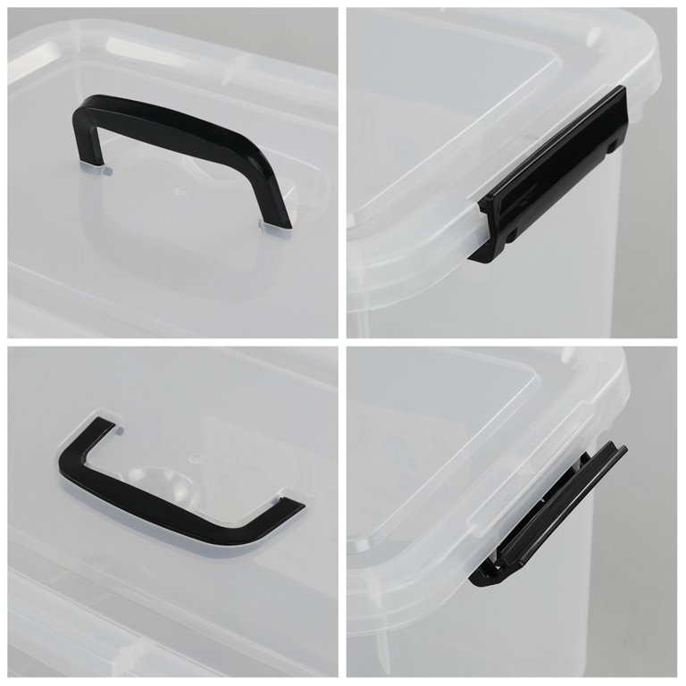 Begale 10 L Plastic Medium Storage Container, Clear Latch Bin with Handle  and Lid, 4-Pack