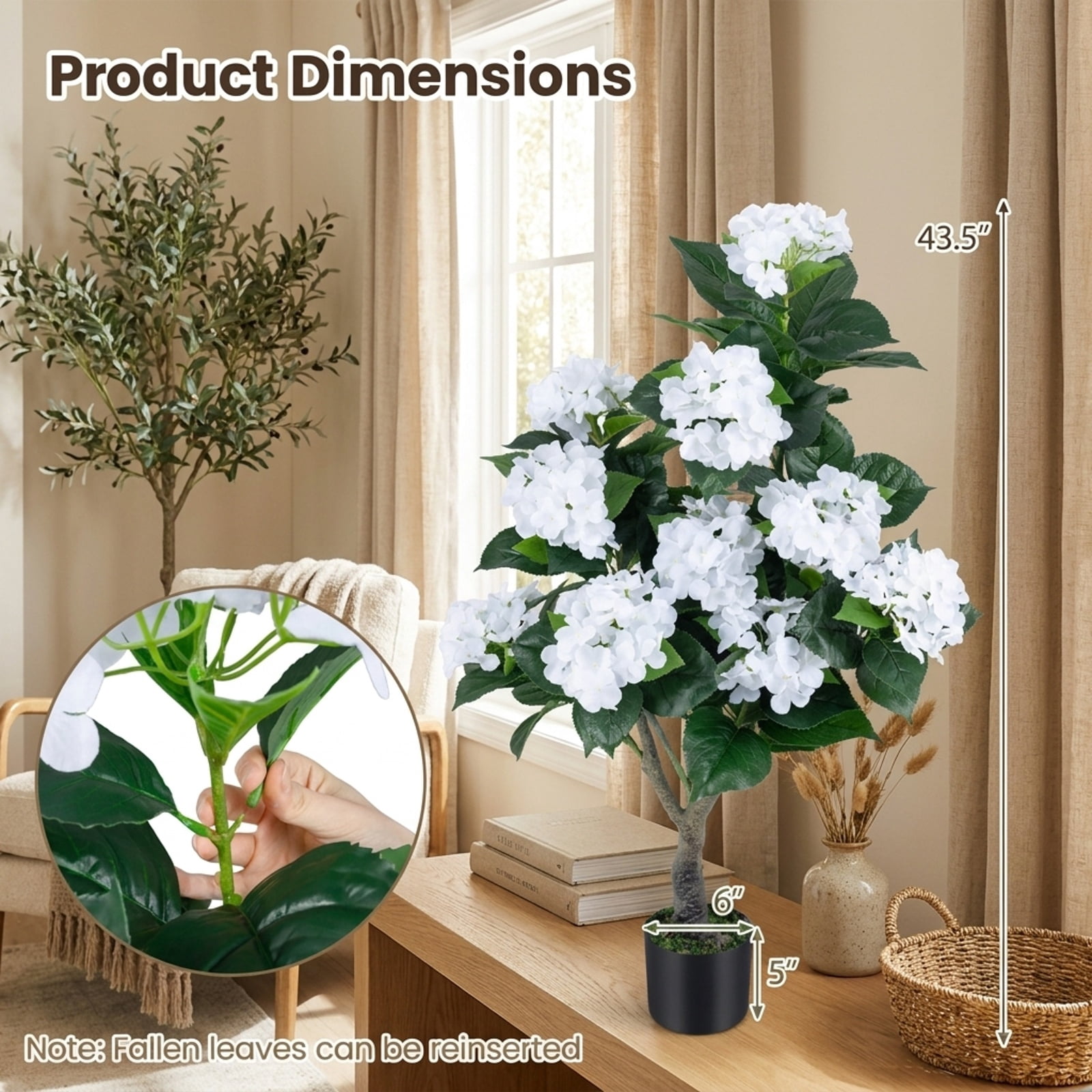 Vebreda Artificial Plant Decor, 43.5" Artificial Hydrangea Tree 2-Pack, Bring Lifelike Beauty Indoors, Long-Lasting Build with Stable Base