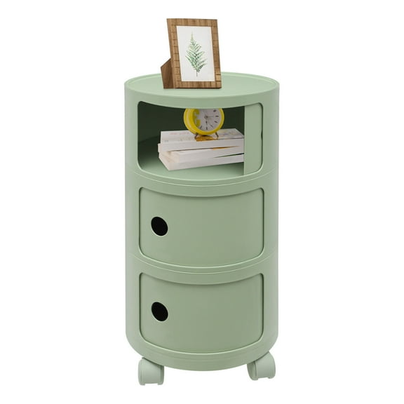 TFCFL 3-Tier Round Bedside Cabinet Multifunctional End Table Sofa Side Table Storage Cabinet w/ 4 Wheels