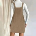 thumbnail image 4 of Fartey Women's Corduroy Overall Bib Dress with Pockets Summer Solid Color Sleeveless Jumpsuit Casual Loose Pinafore Suspender Mini Dresses Khaki S-XL, 4 of 7