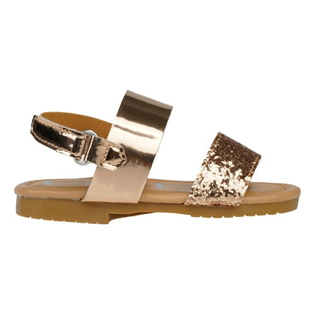 

bebe Leatherette Fashion Glitter Flat Sandals Rose Gold (Toddler Girl s)
