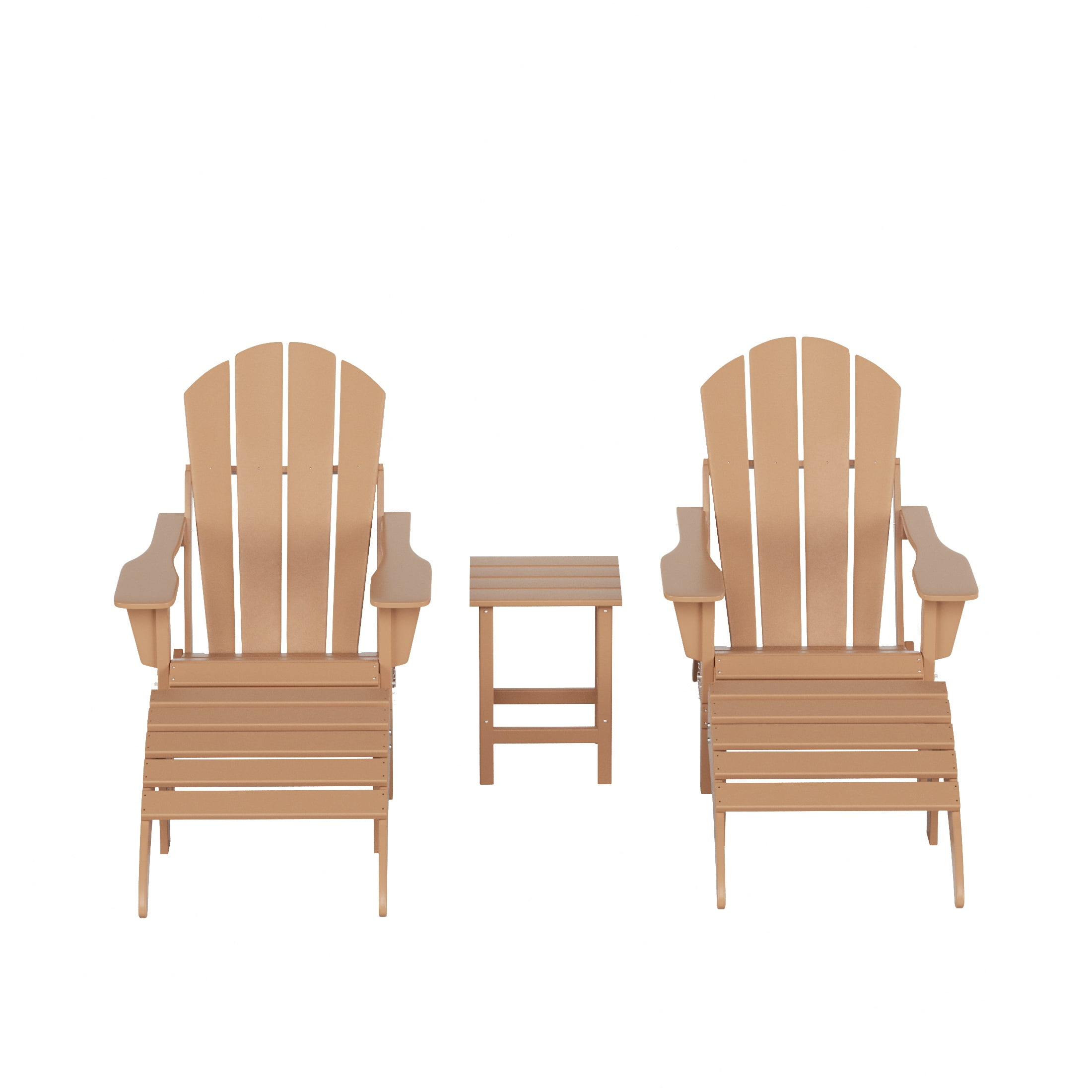 WestinTrends Malibu 5-Piece set classic Adirondack chairs with ottoman and a small coffee table (2 seater), Teak