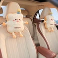 thumbnail image 2 of White 1pc Cute Plush Car Headrest Pillow - Smiling Biscuit/Biscuits-like (Biskit) Shape with Soft Marshmallow-like Top, Adorable Smiling Face & Black Eyes - Neck for Women & Men Drivers, 2 of 10