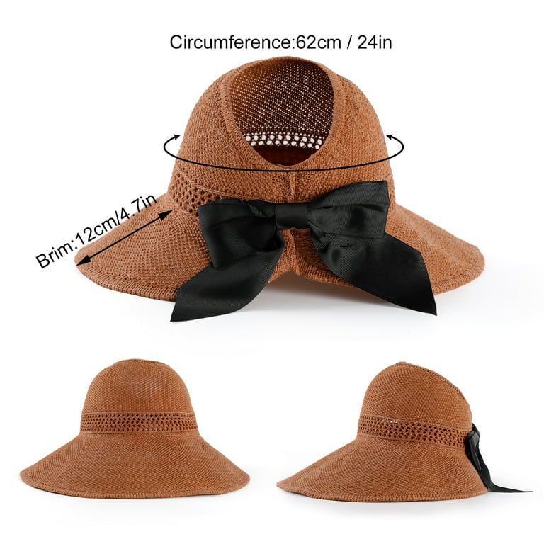 Peaoy Straw Sun Hat Wide Brim Hat Foldable Ponytail Hat Roll Up Beach Hat Fashion Sun Shade Hat for Women Girls, Women's, Size: One size, Brown