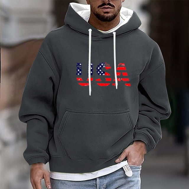 Sudadera con capucha para hombre, informal, a la moda, con estampado, con cordón, de manga larga, de poliéster
