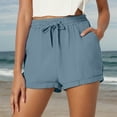 thumbnail image 2 of felwors Women's High Waisted Textured Gauze Shorts with Pockets Elastic Drawstring Rolled Cuff Sage Green Summer Casual Shorts (Navy, XXL), 2 of 8