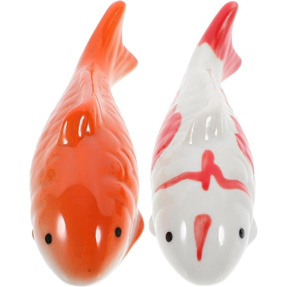 Monebena Ceramic Floating Fish, 2pcs Aquarium Floating Goldfish Koi Fish Floatable Figurines Realistic Fish Tank Fish, Tea Pet Decor, Fairy Garden, Pond Desktop Ornaments