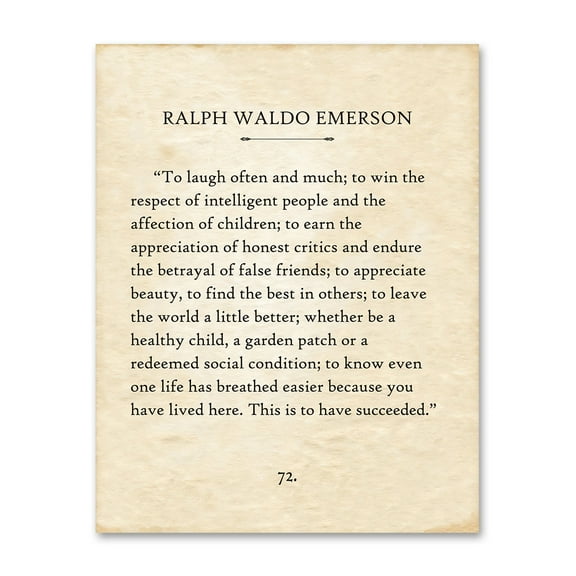 Ralph Waldo Emerson - To Laugh Often and Much - 11x14 Unframed Literary Quote Book Page Art Print - Inspirational Wall Art, Poetry Home Decor, Literary Gift for Book and Poem Lovers