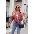 thumbnail image 3 of Anbech Plaid Pocket Shirt for Women Lapel Button Down Blouse Casual Long Sleeve Tops, 3 of 7
