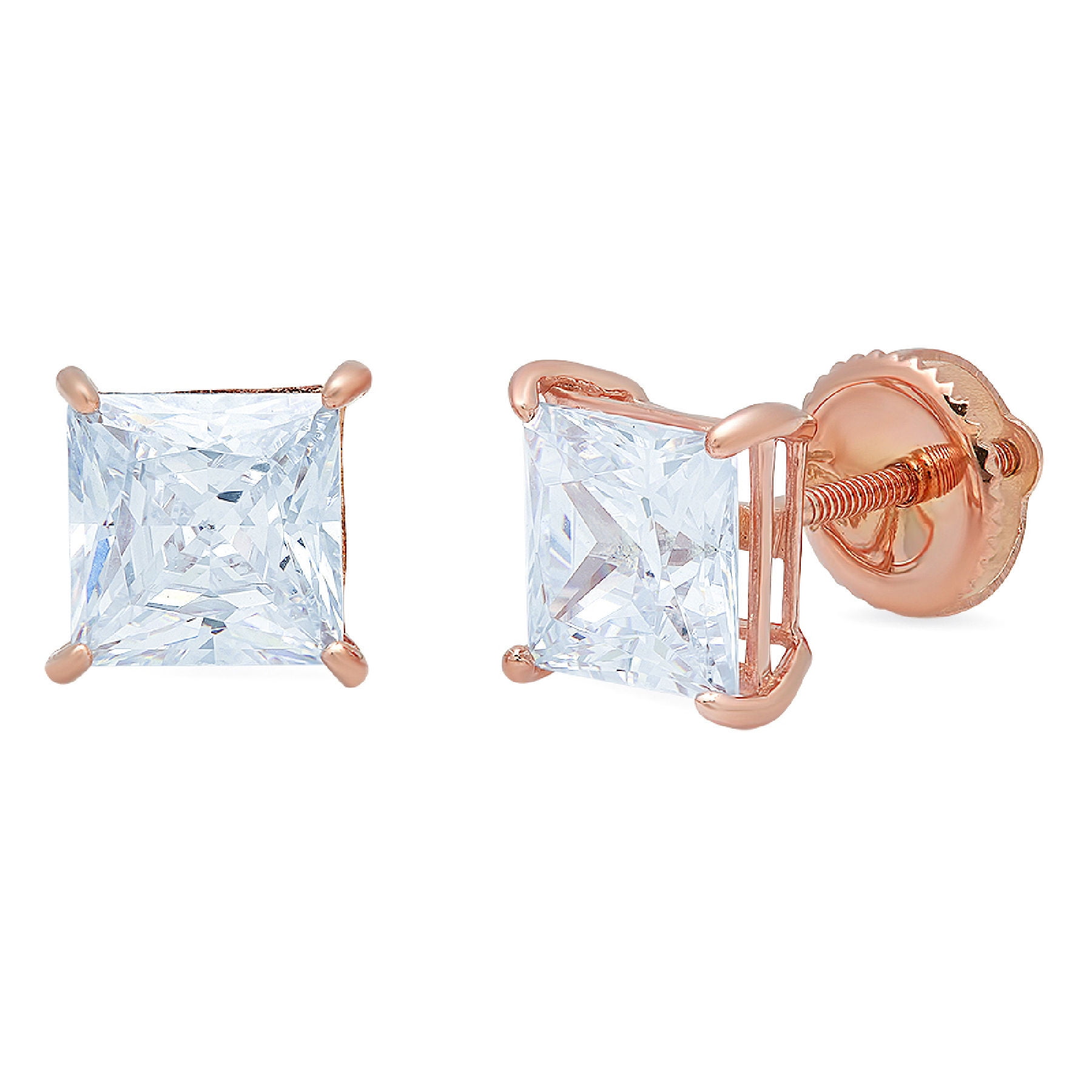 0.5 ct Brilliant Princess Cut Genuine Solitaire Studs Natural Swiss Blue Topaz Gemstone Real Solid 18K 14K  Rose Gold Earrings Push back