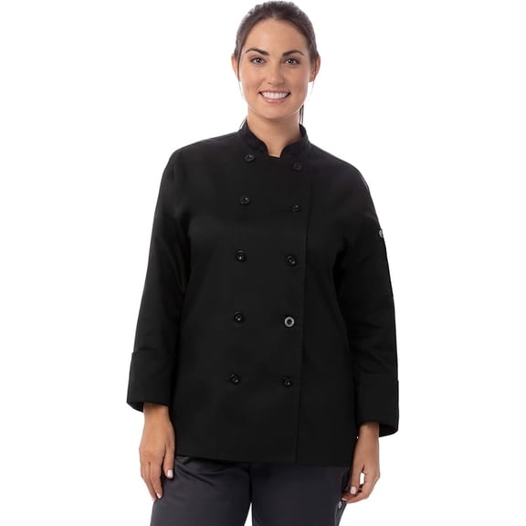 Chef Works Le Mans Women's Chef Coat, Long Sleeve Chef Jacket with Thermometer Pocket, Medium, Black