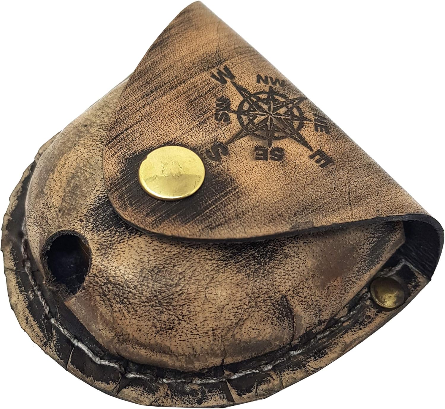Brass Compass Nautical Pocket Backpacking Compass Leather Case Vintage Camping Hiking Direction Marine Graduation Confirmation Day Engravable for Men Quality Travel Accessory