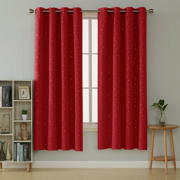 Deconovo Blackout Curtains Silver Star Foil Print Grommet Red Curtains Christmas Thermal Insulated Drapes for Bedroom Window Drapes Living Room Curtains 52x72 inch Red 2 Panels