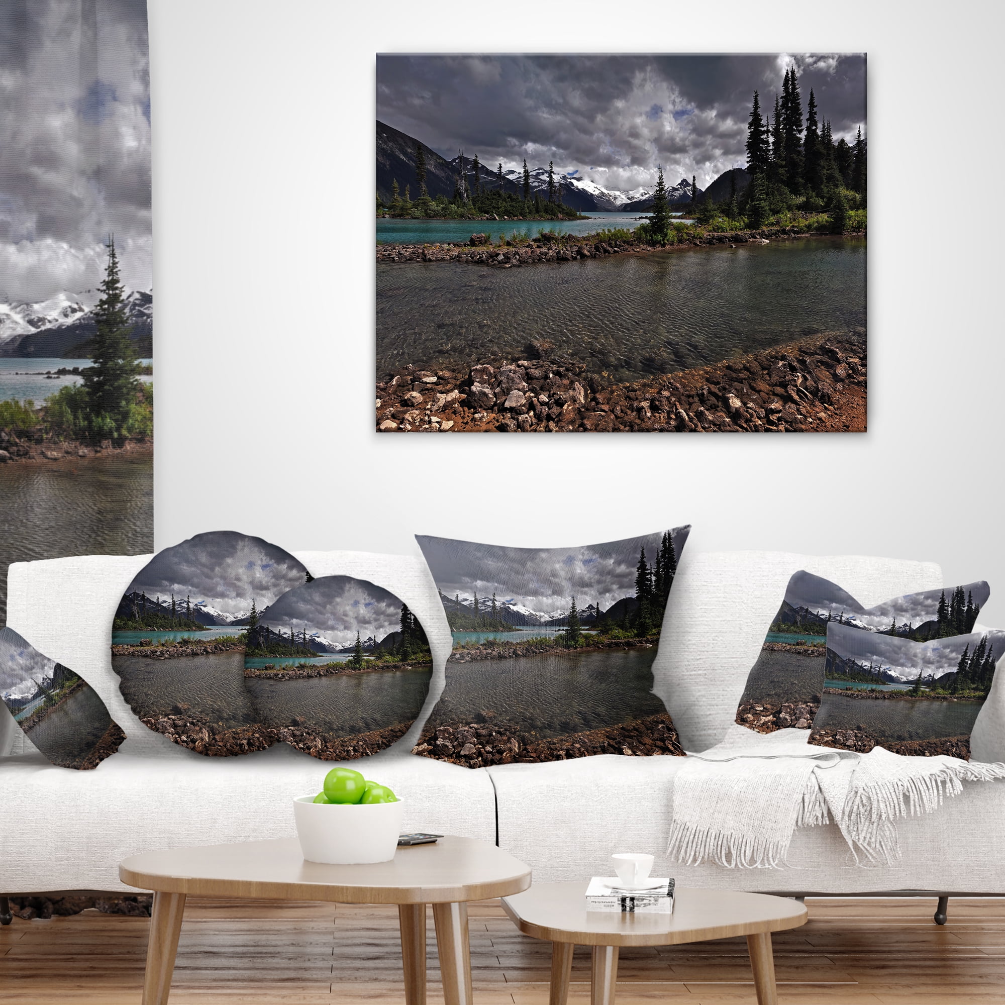 Designart Dark Sky over Crystal Clear Lake - Landscape Printed Throw Pillow - 16x16