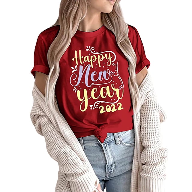 Blusa de mujer Navidad Impreso Casual Moda Todo-fósforo Camiseta de manga corta Tops Fridja gope841