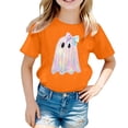 thumbnail image 4 of Bainana Kids Halloween T-Shirts Girls Size 6-7 Years Trendy Ghost Print Short Sleeve Tops Everyday Wear Clothes Orange, 4 of 4