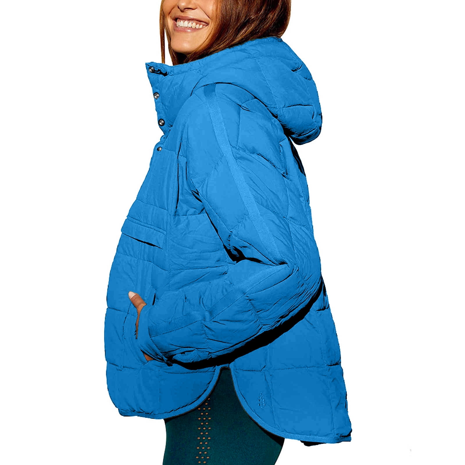 GEWSEY Quilted Puffer Jacket Womens with Hood Packable Pullover Jacket Lightweight Oversized Winter Warm Padded Coats (Sky Blue, L)