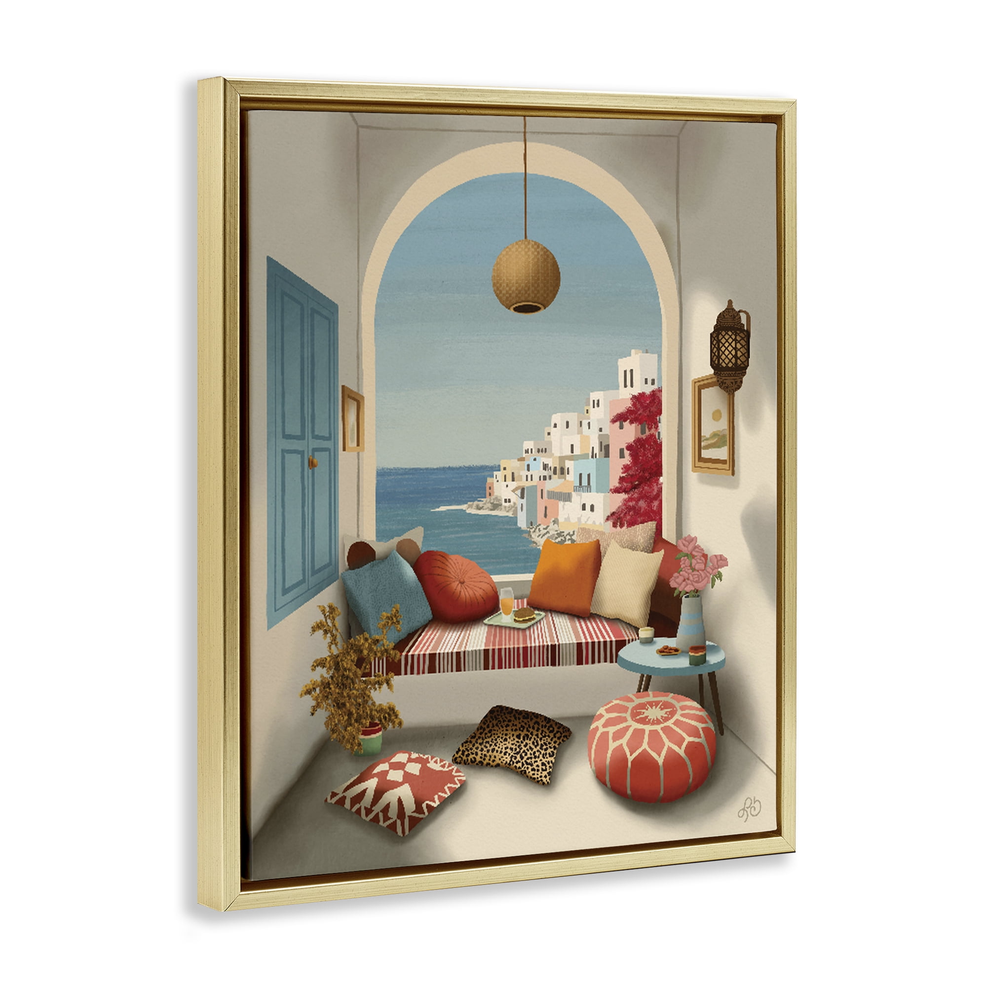Stupell Industries Mediterranean Seaside Window View Gold Framed Floater Canvas Wall Art, design by Lisa R Dumm