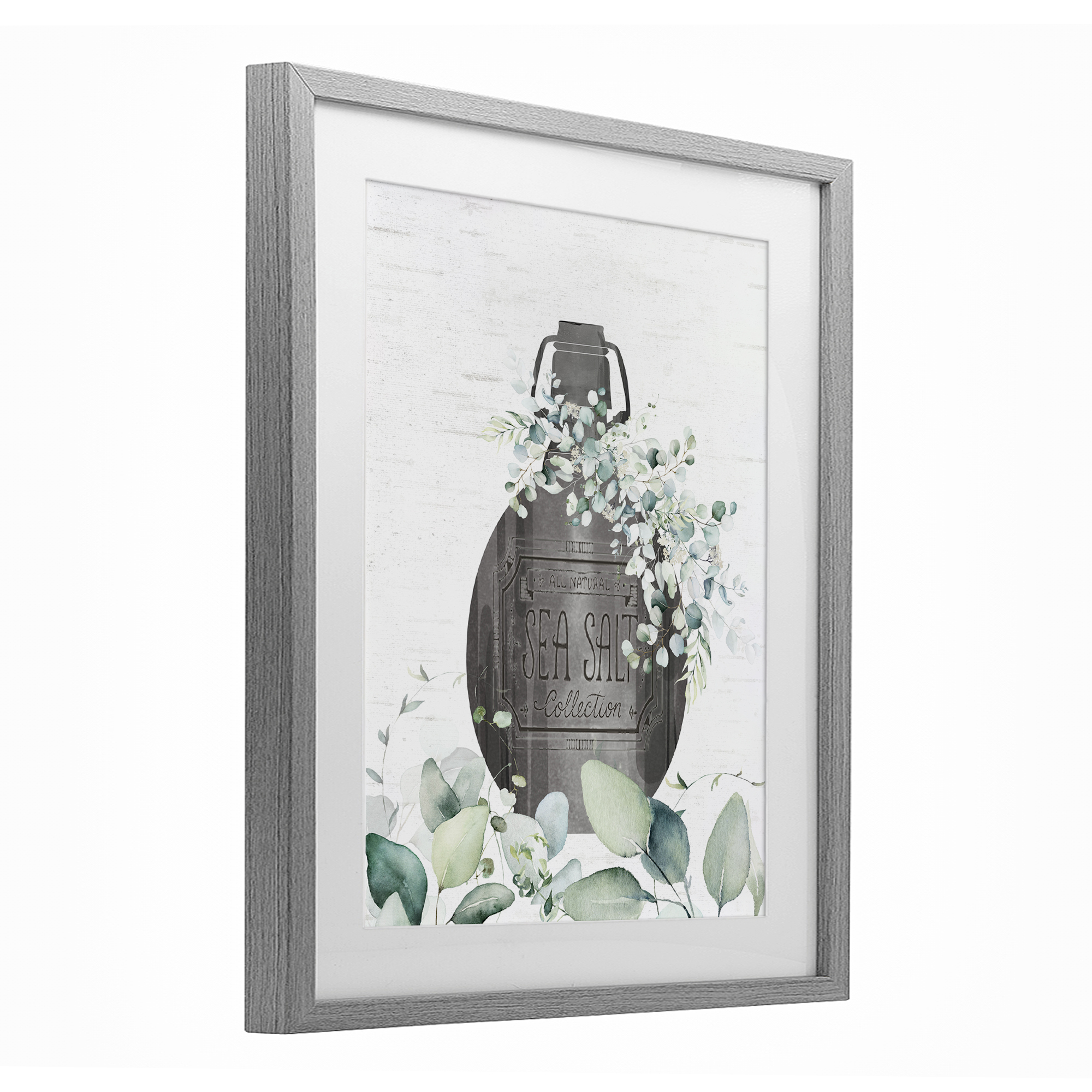 Sea Salt Collection Bottle Gray Framed Print Under Glass, design by Lettered and Lined