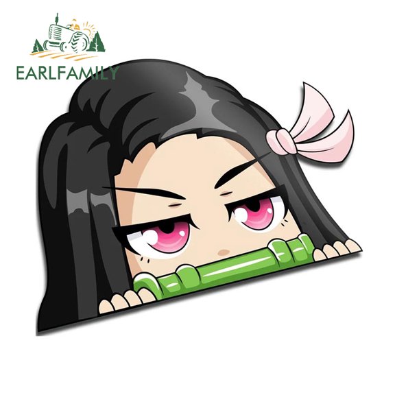 EARLFAMILY 5.1 Inch for Nezuko Peek Vinyl Car Wrap Sticker Trunk Windshield Laptop Decal Waterproof Caravan Anime Decor