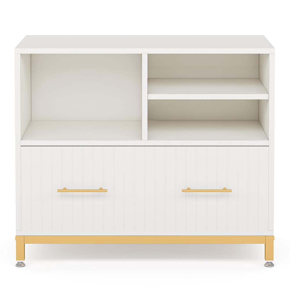 GVN File Cabinet, Office Filing Cabinet,Lateral File Cabinet Printer Stand with Drawer & Open Storage Spaces,White