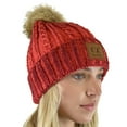 thumbnail image 3 of C.C Thick Cable Knit Faux Fuzzy Fur Pom Fleece Lined Skull Cap Cuff Beanie, Center Patch Red, 3 of 4