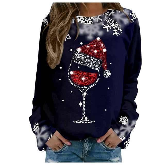EHQJNJ Chandail en Molleton Femme Tendance Graphique Décontracté Imprimé Col Rond à Capuche Chandail en Molleton Femme Imprimé Graphique Chandails en Molleton Sans Capuche Graphiques