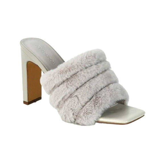 XY London Womens Hunter Fluffy Slim Block Heel Mules