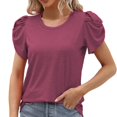 thumbnail image 1 of Cathalem T-Shirts à Manches Courtes pour Femmes Été Décontracté Basique Texturé Couleur Unie Col Rond T-Shirts Blou, Kaki S, 1 of 5
