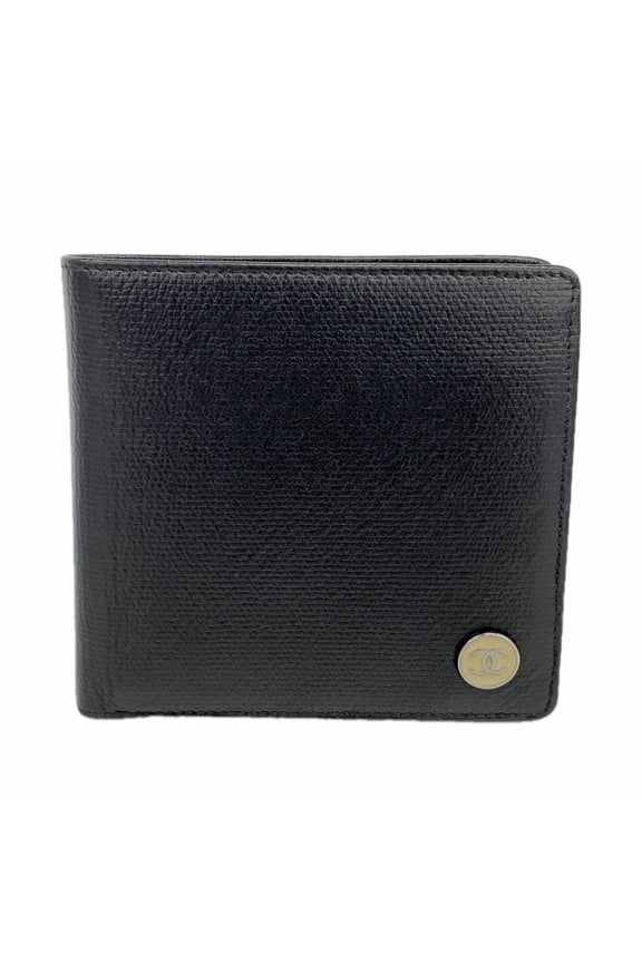 Pre-Owned Chanel Coco Button Leather Wallet, Black, Women's