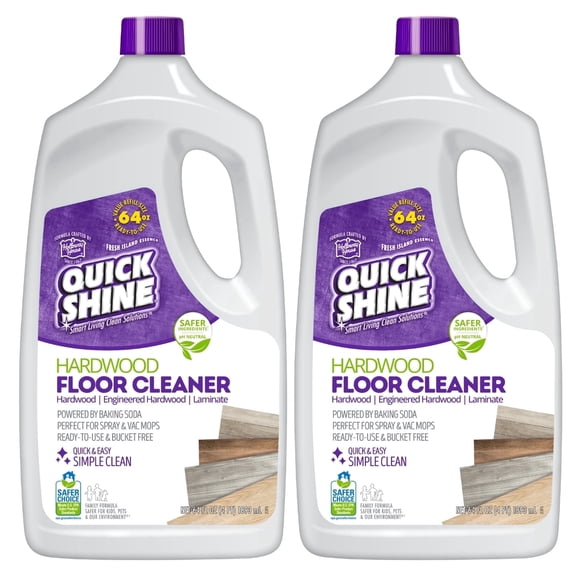 Quick Shine Hardwood Floor Cleaner 128 oz (2- 64 oz Bottles), Use in Spray & Vac Mops, Ready-to-Use Streak Free No-Rinse Formula, Safer Choice Certified for Gentle & Effective Cleaning