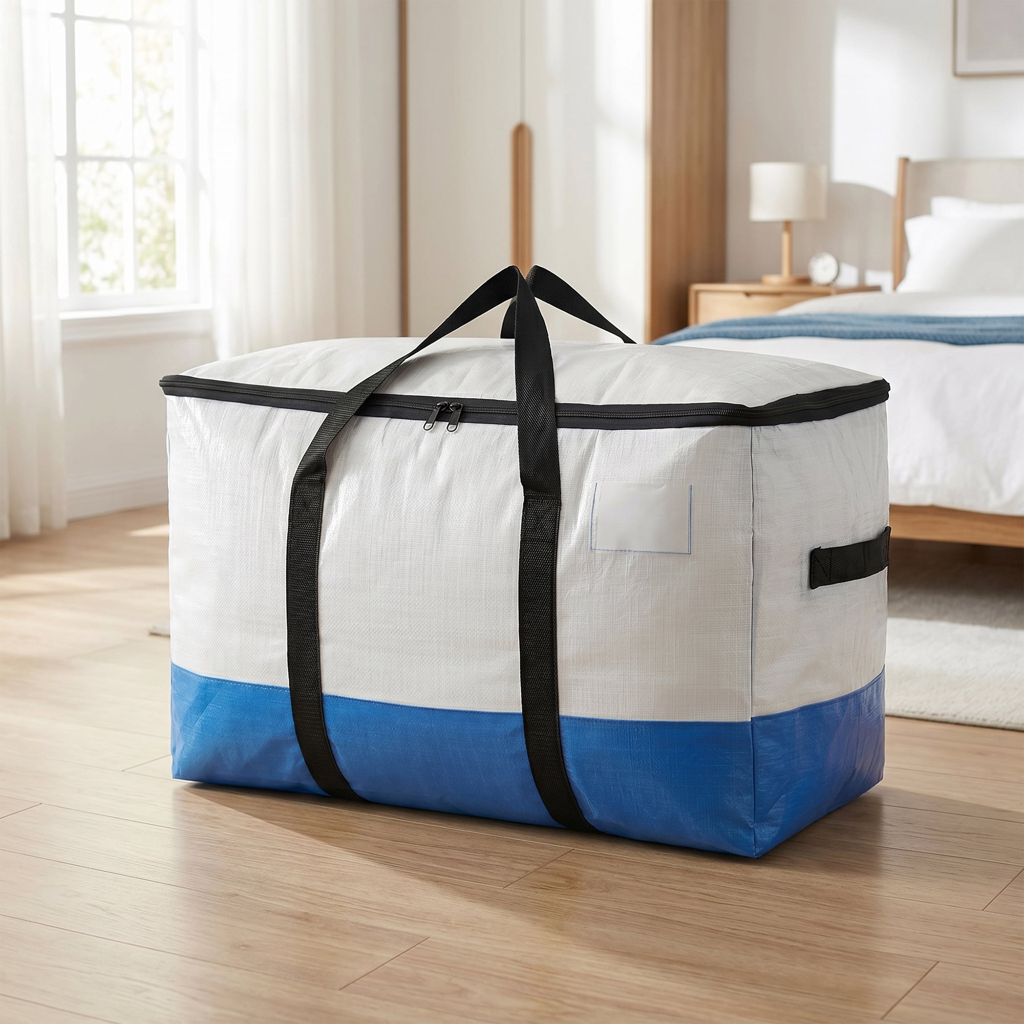 Clothes Storage Foldable Moving Bags for Organizing Clothing White Blue 4Pcs