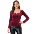 thumbnail image 1 of Blusa de terciopelo retro con parte delantera plisada y escote corazón para mujer rojo S, 1 of 5