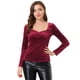 thumbnail image 1 of Blusa de terciopelo retro con parte delantera plisada y escote corazón para mujer rojo S, 1 of 5