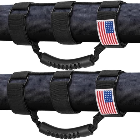 2 Pack Roll Bar Grab Handles, Black Paracord Grip Handles for 1955-2025 Jeep Wrangler JL, JK, TJ, YJ & Jeep Gladiator Accessories - Upgrade Metal Buckle, Strong & Durable