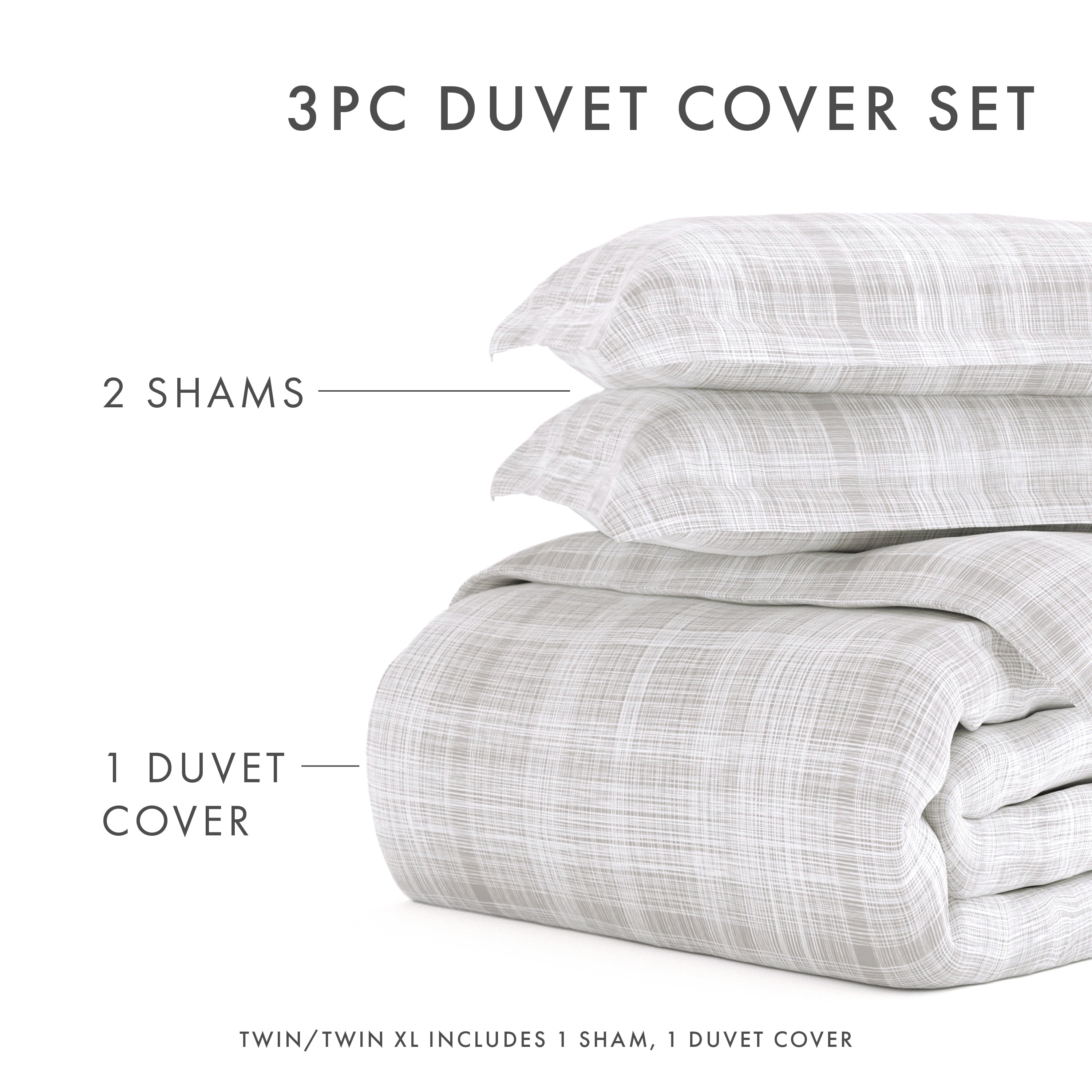 Noble Linens Gray Thatch Pattern Duvet Set 3-Piece Duvet Cover Set, Full/Queen