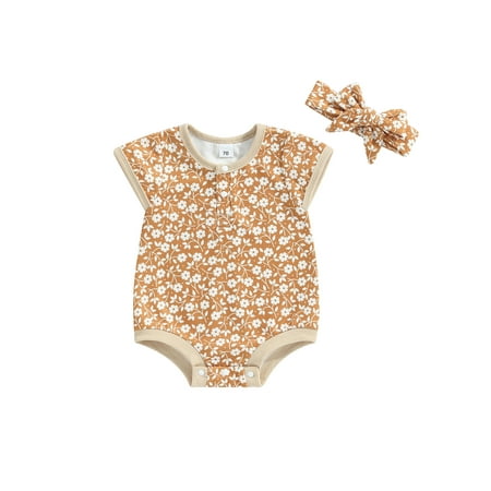 

CIYCuIT 0-24M Baby Girls Daisy Playsuits Ruffled Bodysuit+Headband Print Fly Sleeve Romper Floral Jumpsuit Infant Summer Clothes