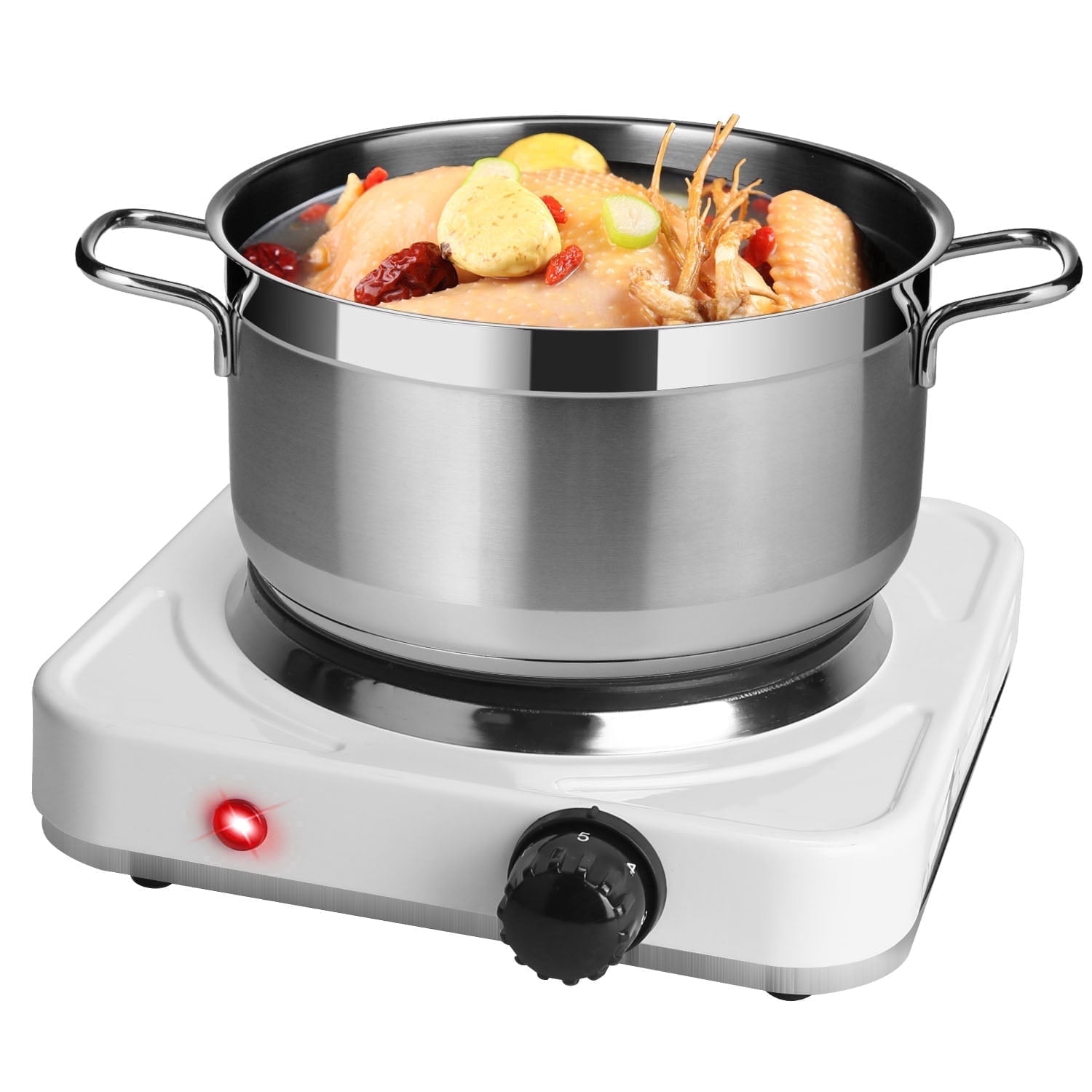 JelyHT Countertop Electric Single Burner 1500W Portable Hot Plate 5 Temperature Adjustments with Non‑Slip Rubber feet White