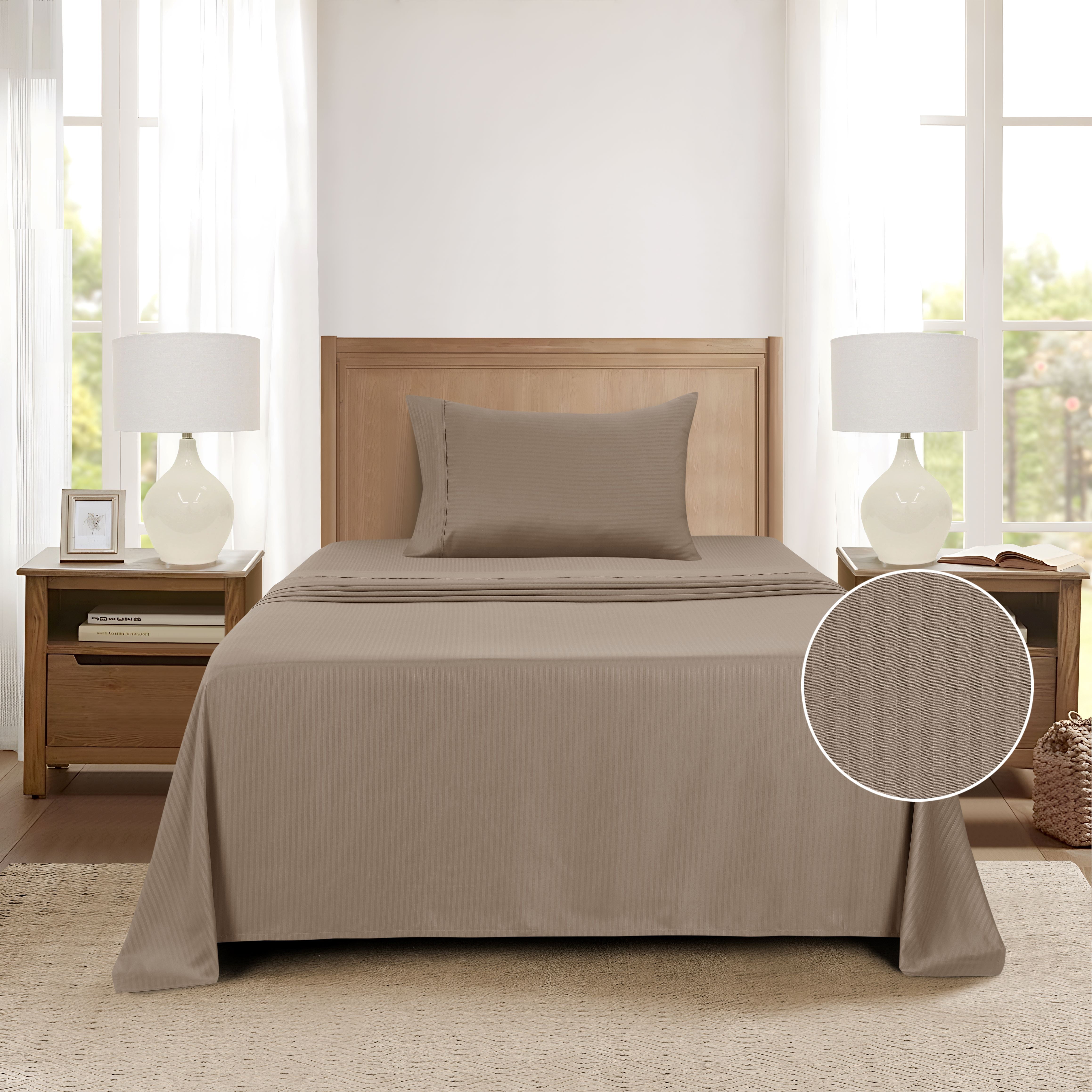 Mainstays Super Soft Brushed Microfiber Bed Sheet Set, Brown Bag Embossed Stripe, Twin-XL, 3 Piece