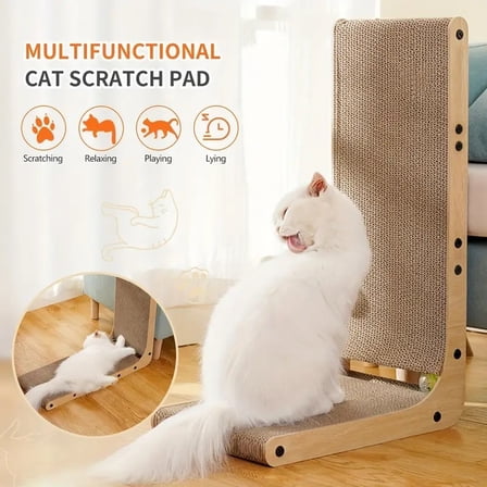 L Shape Cat Scratcher, 23.6 Inch Cat Scratchers for Indoor Cats, Protecting Furniture Cat Scratch Pad, Cardboard Cat Scratching with Ball Toy, Large