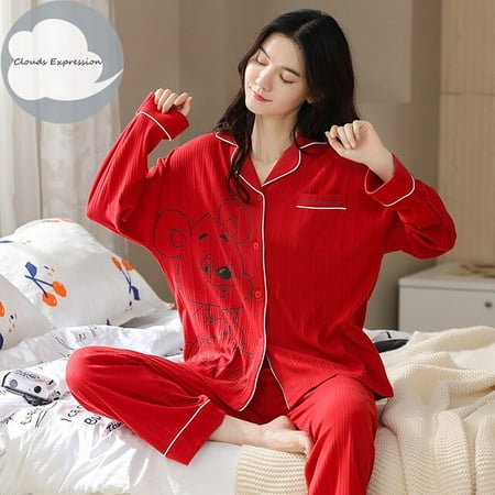 

QWZNDZGR Spring Autumn Brand Knitted Cotton Sleepwear Elegant Women Pajama Sets Sleep&Lounge Plaid Pajamas Women s Fashion Home Clothing